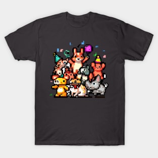 A group of animals having a party or celebrating a holiday, pixel art T-Shirt